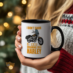 Fun Motorcycle - themed Mug: "I Don't Snore, I'm Just Dreaming I'm a Harley" - Unique Gift for Bikers and Motorcycle Enthusiasts