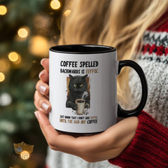 Cat Lover's Mug | Funny Coffee Mug with 'COFFEE SPELLED BACKWARDS IS EEFFOC' Quote - Perfect Gift for Cat Moms & Coffee Enthusiasts - High-Quality Ceramic Mug for Morning Routine