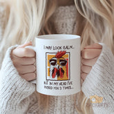 Funny Chicken Mug - Cool Sunglasses Avian Design, Sarcastic "I May Look Calm But In My Head I've Pecked You 3 Times" Quote, Ideal Gift for Animal Lovers and Joke Enthusiasts, High-Quality Ceramic Coffee Mug