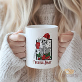 Feeling Jolly Skeleton Mug - Festive Christmas Design for Hot Cocoa Lovers - Unique and Humorous Skeleton Mug for the Holiday Season