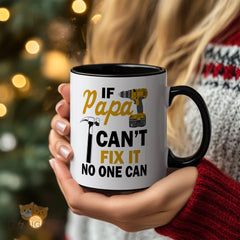"If Papa Can't Fix It No One Can" Funny Tool Mug - Perfect Gift for Dad, Father, Grandpa, Handyman on Father's Day, Birthday, Christmas, Retirement with Drill & Hammer Design