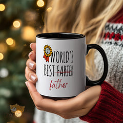 Funny Dad Mug "World's Best Farter (I Mean Father)" with #1 Medal Design - Hilarious Gift for Father's Day, Birthday, Christmas, Retirement from Kids, Family, White Ceramic Coffee Cup with Black Handle