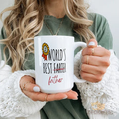 Funny Dad Mug "World's Best Farter (I Mean Father)" with #1 Medal Design - Hilarious Gift for Father's Day, Birthday, Christmas, Retirement from Kids, Family, White Ceramic Coffee Cup with Black Handle