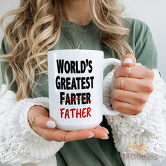 Funny Dad Mug "World's Greatest Farter (I Mean Father)" with ZIGIGIFTS Logo - Humorous Father's Day Gift, Birthday Present, Christmas Coffee Cup for Dad, Grandpa, Husband, White Ceramic Mug with Black Trim