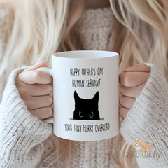 Funny Cat Dad Mug - "Happy Father's Day Human Servant" Coffee Cup with "Your Tiny Furry Overlord" Pet Humor Design | Purrfect Gift for Cat Lovers & Fathers on Father's Day, Birthday, Christmas | From Daughter, Son, Wife, Family | Novelty Ceramic Mug