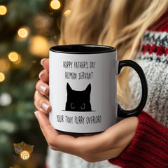 Funny Cat Dad Mug - "Happy Father's Day Human Servant" Coffee Cup with "Your Tiny Furry Overlord" Pet Humor Design | Purrfect Gift for Cat Lovers & Fathers on Father's Day, Birthday, Christmas | From Daughter, Son, Wife, Family | Novelty Ceramic Mug