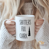 Funny "Shitters Full Clark" Christmas Vacation Mug - Hilarious RV Quote White Coffee Cup with Black Pine Tree, Perfect Holiday Gift for Movie Fans, Family, Friends, Coworkers | Christmas, White Elephant, Secret Santa Gift Idea