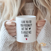 Funny "I Love You for Your Personality" Coffee Mug with Rooster Emoji - Bold & Flirty Gift for Boyfriend, Girlfriend, Husband, Wife, Anniversary, Valentine's Day, Christmas, Bachelorette Party