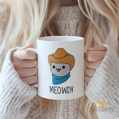 MEOWDY Cowboy Cat Mug - Cute Cat with Cowboy Hat & Scarf Fun Coffee Mug, Unique Gift for Cat Lovers, Cowgirl, Christmas, Birthday, Thanksgiving, Secret Santa, Stocking Stuffer, Gifts for Her, Sister, Friend, Wife, Coworker