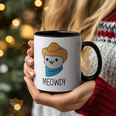 MEOWDY Cowboy Cat Mug - Cute Cat with Cowboy Hat & Scarf Fun Coffee Mug, Unique Gift for Cat Lovers, Cowgirl, Christmas, Birthday, Thanksgiving, Secret Santa, Stocking Stuffer, Gifts for Her, Sister, Friend, Wife, Coworker