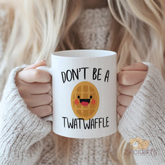 Unique Don't Be a Twatwaffle Insulated Coffee Mug, Funny Sarcastic Gift for Friends, Coworkers, Dad, Mom, Holiday Secret Santa, White Ceramic Cup with Waffle Design, Zigifits Novelty Gift