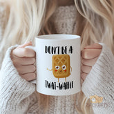 Don't Be a Twatwaffle Mug, Funny Sarcastic Coffee Cup Gift for Friends, Coworkers, Dad, Secret Santa, Christmas, Birthday, Novelty Ceramic Mug with Cute Waffle