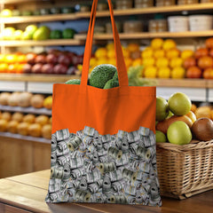 "Money Bag" Vibrant Orange Dollar Print Tote Bag - Premium Gift Tote for Her & Him, Perfect with Flowers or Wine for Birthday, Christmas, Anniversary, Mother’s Day, Valentine’s Gifts - Ideal for Outdoor Adventures & Cozy Celebrations