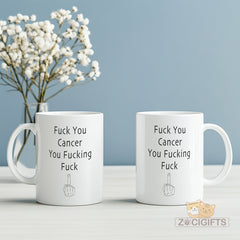 Fuck You Cancer Mug - Bold Ceramic Coffee Cup with Middle Finger Design, Chemotherapy Support Gift, Funny Inspirational Mug for Cancer Fighters & Survivors