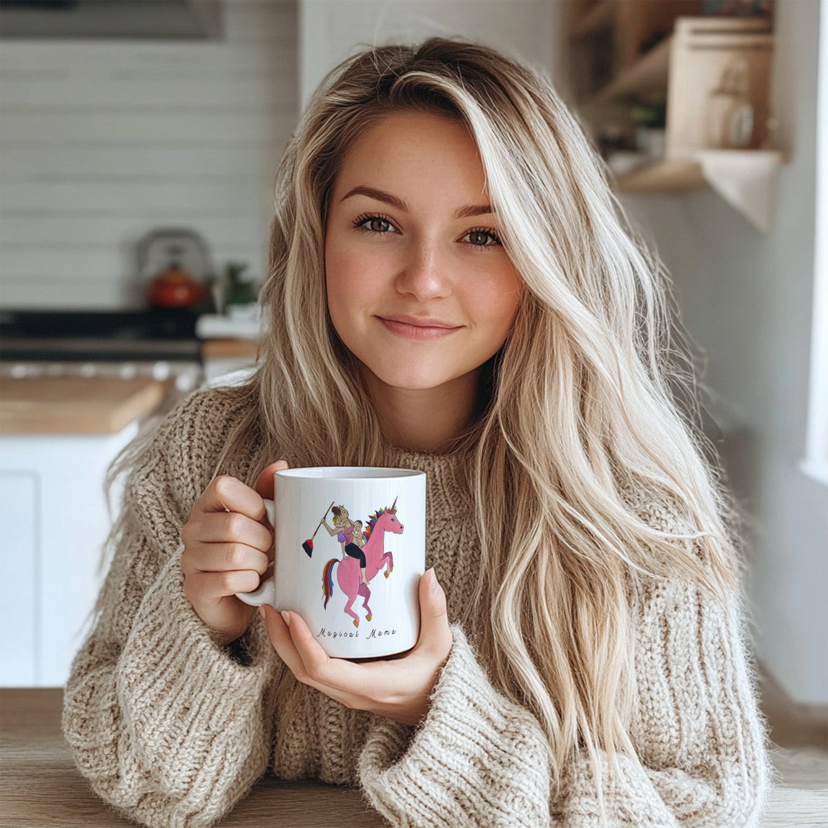 "Magical Mama Unicorn Mom Mug - Humorous Coffee Cup with Mom Riding Unicorn & Kids, Gift for Mother's Day, Birthday, Busy Moms in North America & Europe"