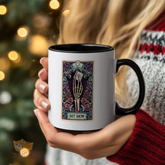 "Funny Gothic Tarot Card Mug - 'Shit Show' Skeleton Hand Humorous Coffee Cup for Tarot Enthusiasts, Sarcastic Gift Idea for Birthdays, Halloween, Chaos Lovers in North America & Europe"