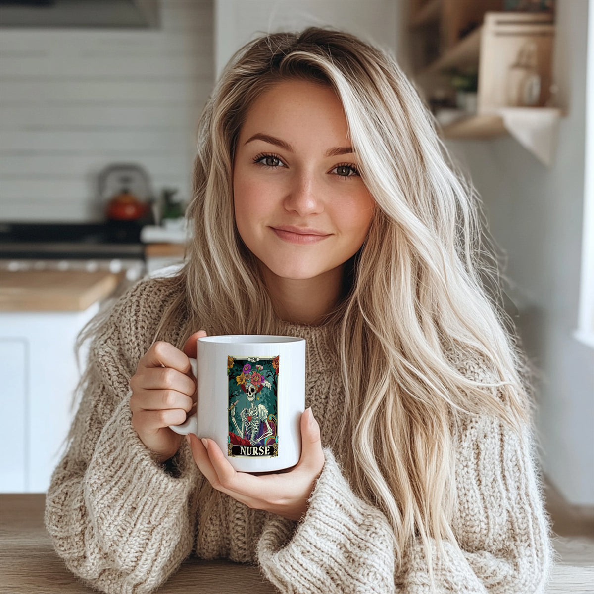 "Gothic Tarot Card The Nurse Mug - Skeleton Floral Design Coffee Cup for Nurses, Gift Idea for Nurse Appreciation Day, Birthdays, Christmas in North America & Europe"