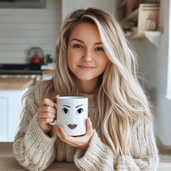 "Funny Cartoon Woman Face Mug - Cute Animated Expression Coffee Mug, Perfect Gift for Her, Friends, or Cartoon Lovers on Birthday, Christmas"