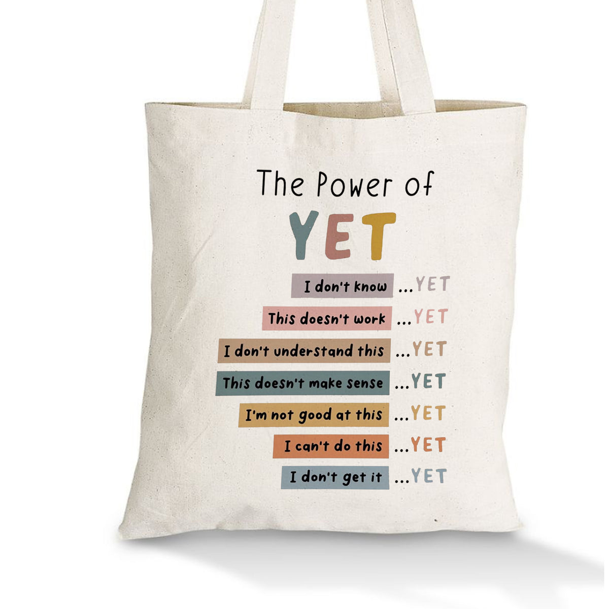 "The Power of YET" Inspirational Tote Bag - Growth Mindset Motivational Gift for Students, Teachers, Graduates, Friends - Perfect Positive Affirmation Present for Birthday, Christmas, Graduation, Promotion