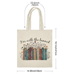 "I'm with the banned" Tote Bag - Literary Book Lover Gift with Colorful Censored Books Design (1984, To Kill a Mockingbird), Reusable Canvas Grocery Bag, Protest Art Gift for Readers, Students, Teachers, Writers, Best Friend
