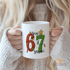 "67" Number Six Seven Christmas Mug - Festive Ceramic Mug with Light-Up Numbers for Holiday Cheer, Unique Gift for Parents, Friend, Wife, Him, Her, Colleague | Perfect 67th Birthday, Christmas, Anniversary, Thank You Gift Idea