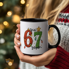 "67" Number Six Seven Christmas Mug - Festive Ceramic Mug with Light-Up Numbers for Holiday Cheer, Unique Gift for Parents, Friend, Wife, Him, Her, Colleague | Perfect 67th Birthday, Christmas, Anniversary, Thank You Gift Idea