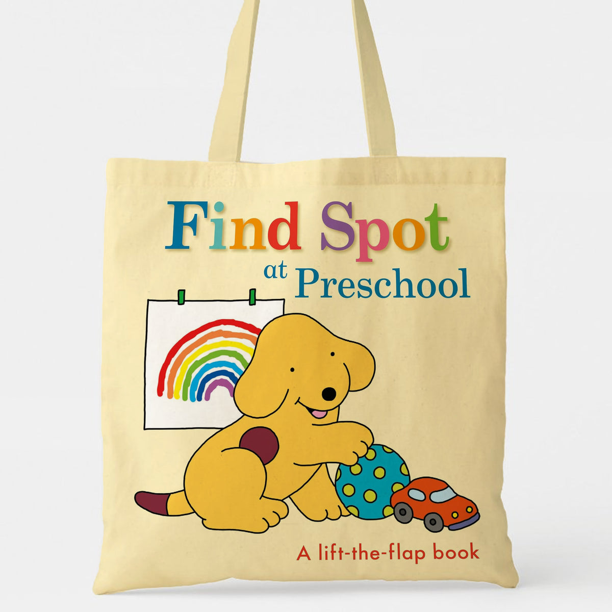 "Find Spot at Preschool" Lift-the-Flap Book Inspired Tote Bag - Cute Puppy & Rainbow Design, Perfect Sentimental Gift for Birthdays, Christmas, Mother's Day & Book Lovers