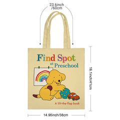 "Find Spot at Preschool" Lift-the-Flap Book Inspired Tote Bag - Cute Puppy & Rainbow Design, Perfect Sentimental Gift for Birthdays, Christmas, Mother's Day & Book Lovers