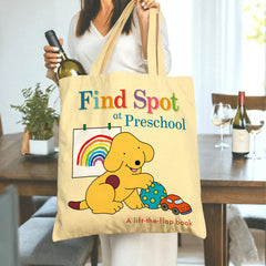 "Find Spot at Preschool" Lift-the-Flap Book Inspired Tote Bag - Cute Puppy & Rainbow Design, Perfect Sentimental Gift for Birthdays, Christmas, Mother's Day & Book Lovers