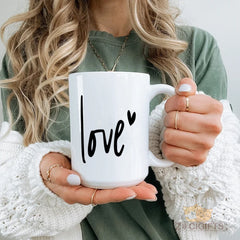 Love Mug - Simple & Chic Ceramic Coffee Cup with "Love" Quote, Perfect Minimalist Gift for Her, Valentine's Day, Christmas, Anniversary, Birthday, Mother's Day, or for Friends, Wife, Girlfriend, Couples. Elegant Black & White Aesthetic.