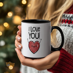 Cute "I LOVE YOU!" Mug with Smiling Heart - Expressive Ceramic Cup, Perfect Valentine's Day Gift, Christmas Present, Birthday Gift for Her/Him, Anniversary, for Girlfriend, Boyfriend, Wife, Husband