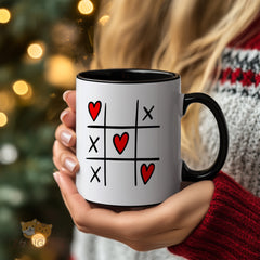 Tic Tac Toe Love Mug - Heart & XOXO Game Ceramic Cup, Unique Romantic Valentine's Gift, Cute Christmas Present, Birthday Gift for Her/Him, Boyfriend, Girlfriend, Couples. Fun & Thoughtful Present for Anniversaries, Holidays