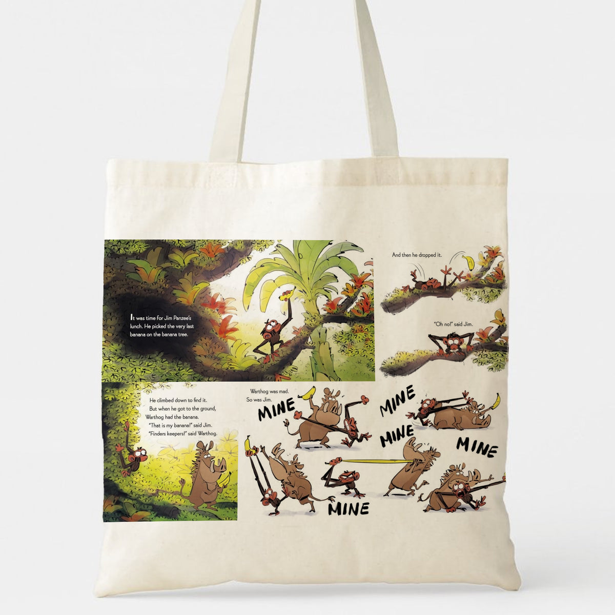 "Grumpy Monkey" Story Tote Bag: Funny Banana Chase Cartoon - Perfect Gift for Book Lovers, Friends, Partner, Colleagues for Birthday & Christmas