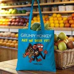 Grumpy Monkey "Are We There Yet?" Tote Bag - Perfect Funny Gifts for Travel, Birthday, Christmas, Valentine's for Her, Him, Friends, Coworkers & Parents