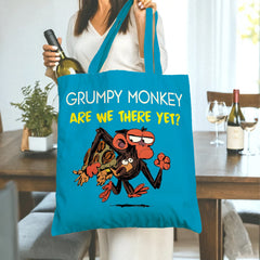Grumpy Monkey "Are We There Yet?" Tote Bag - Perfect Funny Gifts for Travel, Birthday, Christmas, Valentine's for Her, Him, Friends, Coworkers & Parents