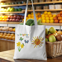 “You Brighten My Day” Tote Bag - Sunshine & Flowers Gift for Her, Mom, Best Friend, Sister | Uplifting Birthday, Thank You, Get Well, Thinking of You Present | Cute, Positive Daily Tote