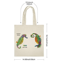 "We Don't Always See Eye to Eye" Seahorse Tote Bag - Meaningful Gift for Couples, Best Friends, Family | Perfect Anniversary, Apology, Reconciliation, Friendship Day Gift | Colorful, Thoughtful Canvas Bag