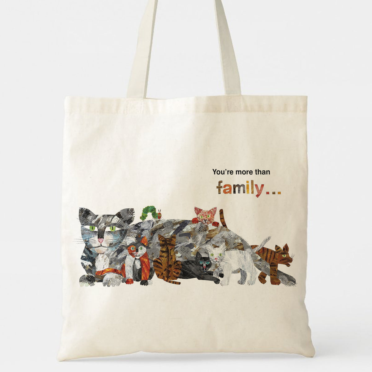"You're more than family..." Cat Print Tote Bag - Heartfelt Gift for Best Friend, Sister, Partner, Cat Lover on Birthday, Christmas, Thanksgiving