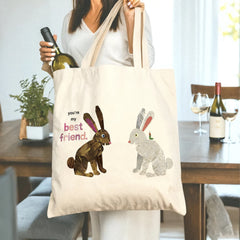 “You‘re My Best Friend” Bunny Patchwork Tote Bag - Heartwarming Gift for Friends, Sisters, Girlfriends, Her on Birthday, Valentine‘s, Christmas