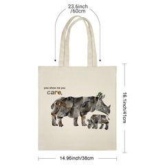 Cute Rhino Mother & Baby Tote Bag "You Show Me You Care" - Heartfelt Gift for Mom, Grandma, Mother's Day, Birthday, Thanksgiving & Christmas | Appreciation Present