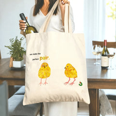 Adorable "We Make The Perfect Pair" Chick & Caterpillar Tote Bag - Cute Gift for Couples, Best Friends, Valentines Day, Anniversary, Wedding, Birthday & Christmas