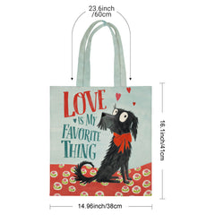 LOVE IS MY FAVORITE THING Tote Bag - Cute Black Dog with Red Bow, Heartwarming Gift for Dog Lovers, Valentine's Day, Mother's Day, Birthday & Christmas
