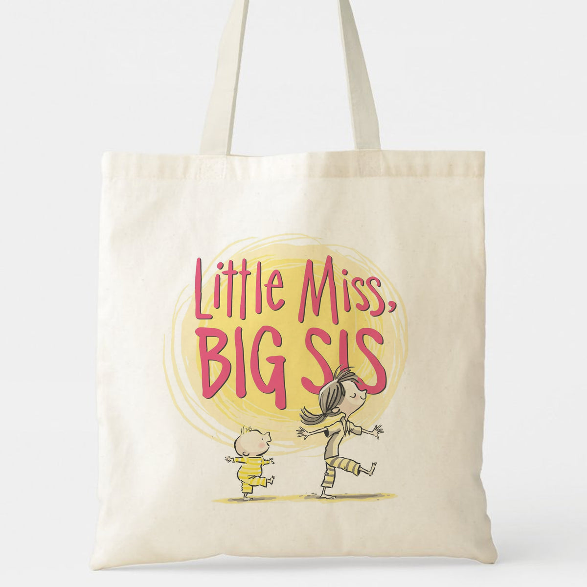 Cute and Durable "Little Miss, BIG SIS" Canvas Tote Bag - Ideal Gift for Women, Sisters, Moms on All Occasions Like Birthday, Valentine's, Mother's Day, Thanksgiving, Christmas
