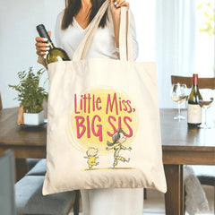 Cute and Durable "Little Miss, BIG SIS" Canvas Tote Bag - Ideal Gift for Women, Sisters, Moms on All Occasions Like Birthday, Valentine's, Mother's Day, Thanksgiving, Christmas