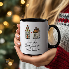 "I Wish You Lived Next Door" Cozy Ceramic Mug | Hand-Painted House Illustration | Thoughtful Friendship & Long-Distance Gift | Perfect for Coffee, Tea & Home Decor