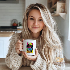 Colorful Horror Icons Mug ¨C Vintage Pop - Art Design for Horror Fans, Durable Ceramic Coffee Cup, Unique Gift for Halloween and Beyond