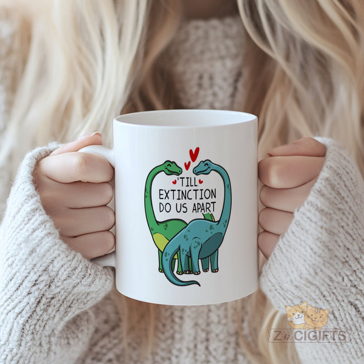 Cute Dinosaur Couple Mug - "Till Extinction Do Us Apart" Love Quote - Unique Gift for Dino Lovers, Anniversary, Valentine¡¯s Day, Birthday