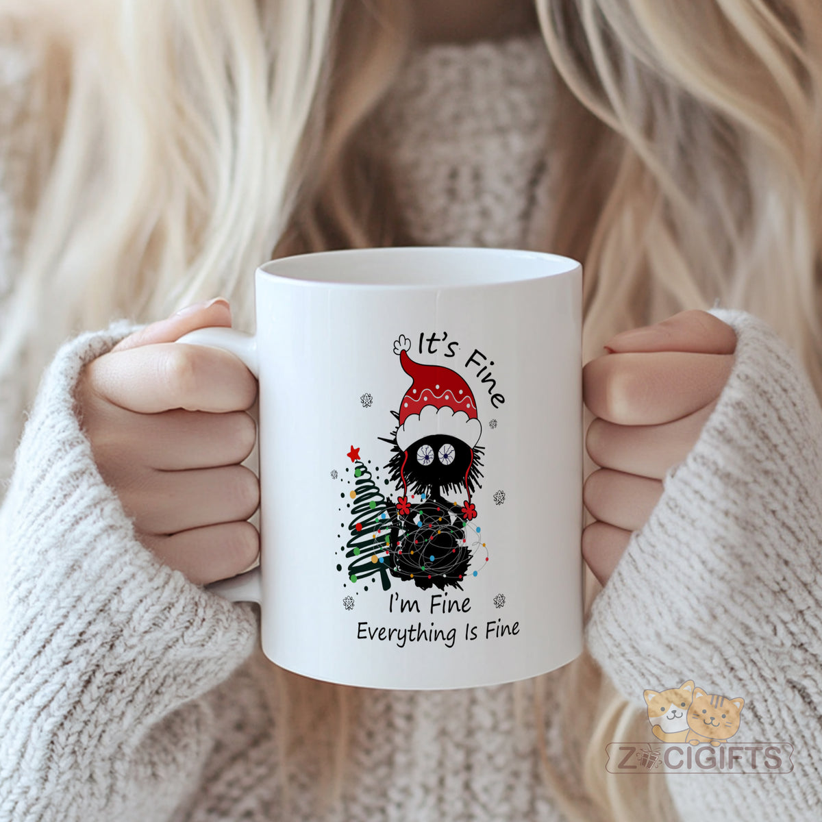 Christmas - themed Mug with "It's Fine" Cat Design, Funny and Cozy Home Decor for the Festive Season, High - quality Ceramic Mug Perfect for Coffee and Tea Lovers