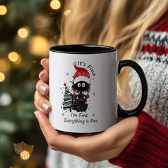 Christmas - themed Mug with "It's Fine" Cat Design, Funny and Cozy Home Decor for the Festive Season, High - quality Ceramic Mug Perfect for Coffee and Tea Lovers