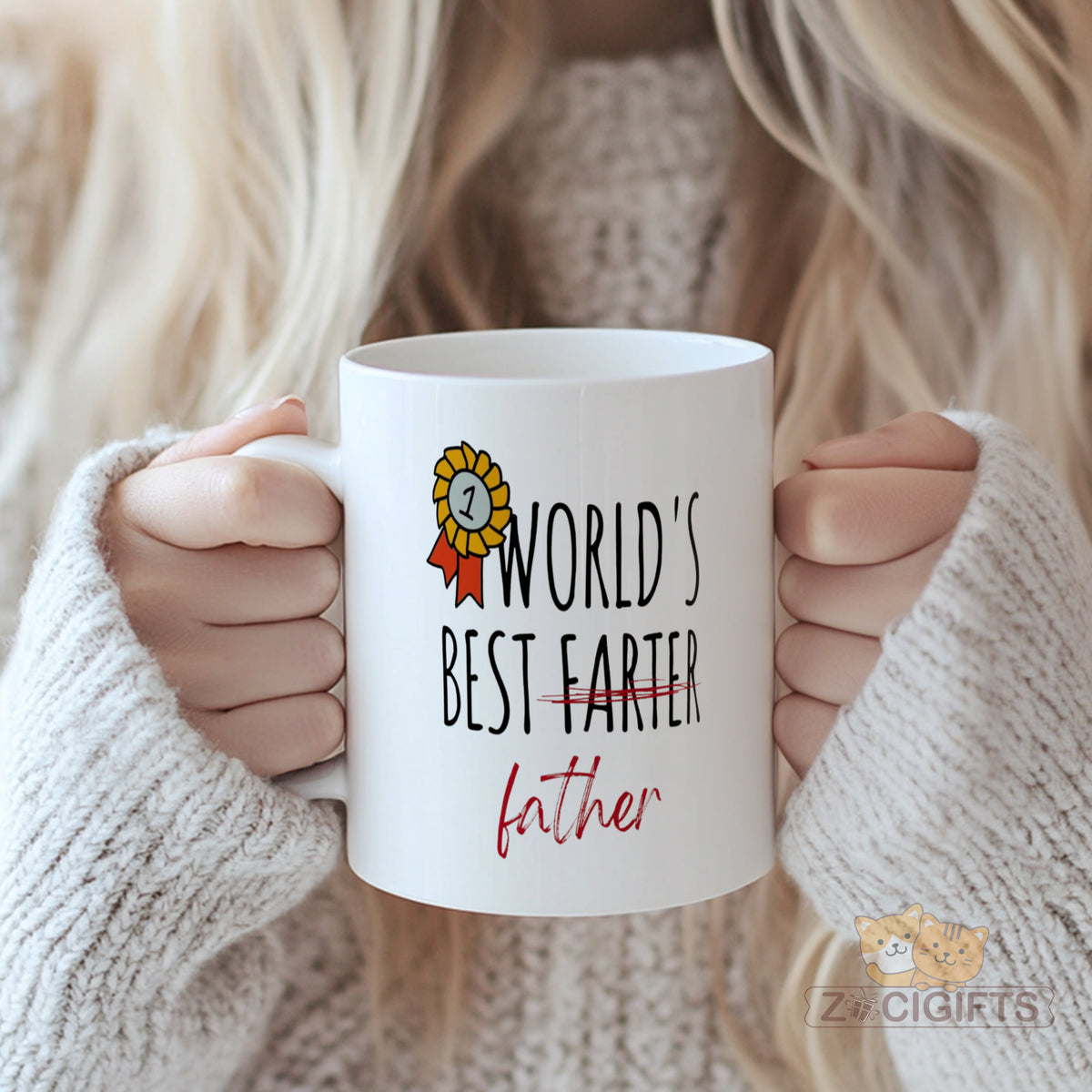 Funny Dad Mug "World's Best Farter (I Mean Father)" with #1 Medal Design - Hilarious Gift for Father's Day, Birthday, Christmas, Retirement from Kids, Family, White Ceramic Coffee Cup with Black Handle